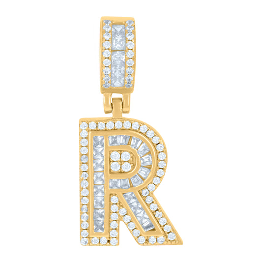 925 Sterling Silver Cz Pendant Initial Letter "R"