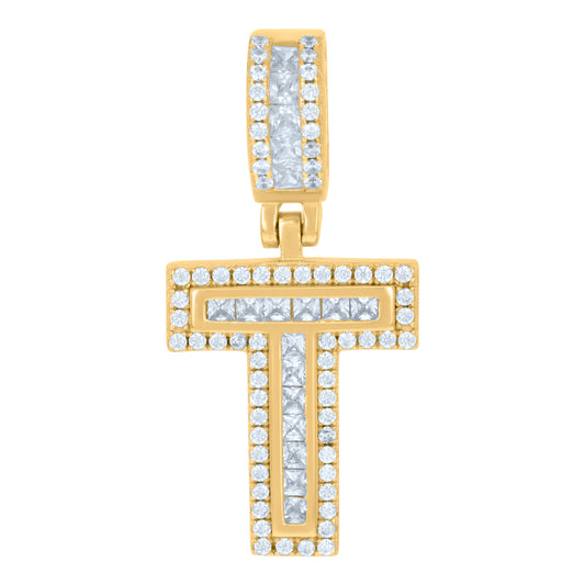 925 Sterling Silver Cz Pendant Initial Letter "T"