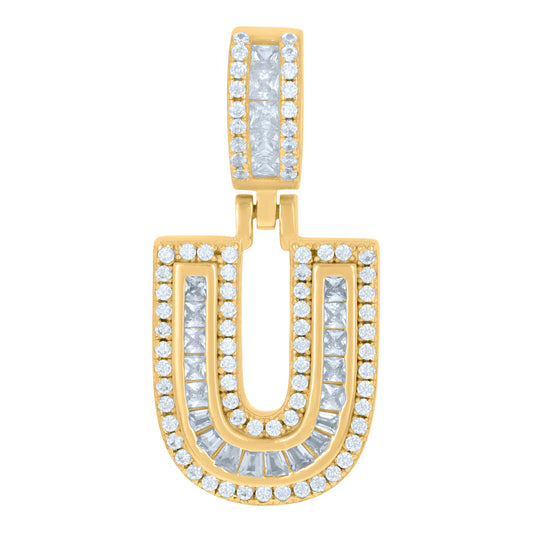 925 Sterling Silver Cz Pendant Initial Letter "U"