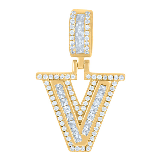 925 Sterling Silver Cz Pendant Initial Letter "V"