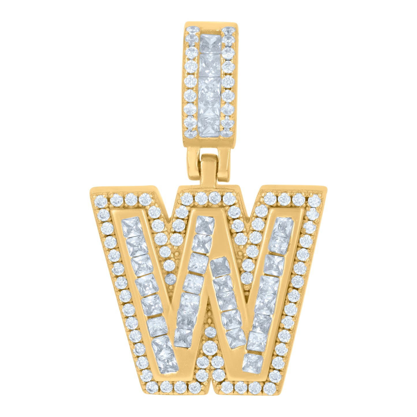 925 Sterling Silver Cz Pendant Initial Letter "W"