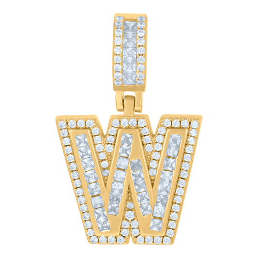 925 Sterling Silver Cz Pendant Initial Letter "W"