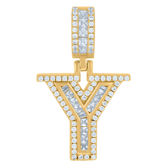 925 Sterling Silver Cz Pendant Initial Letter "Y"