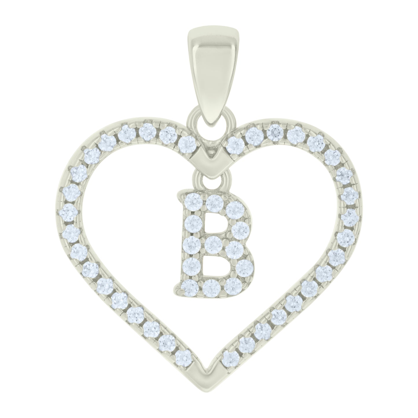 925 Sterling Silver Cz Pendant "B"