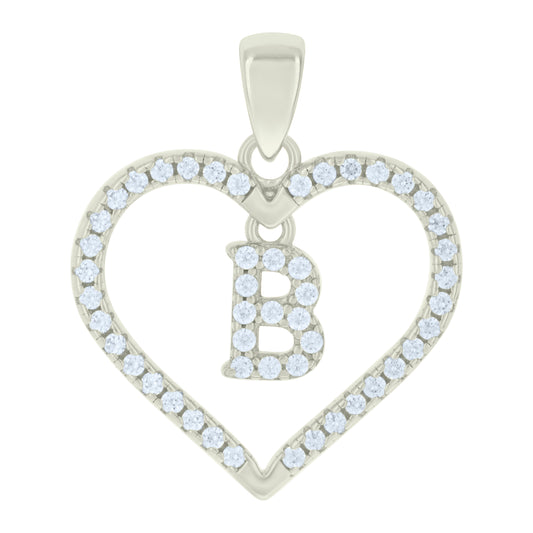 925 Sterling Silver Cz Pendant "B"