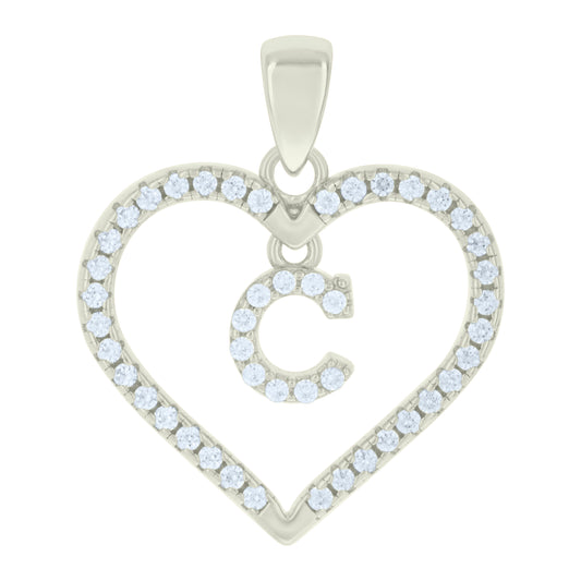 925 Sterling Silver Cz Pendant "C"