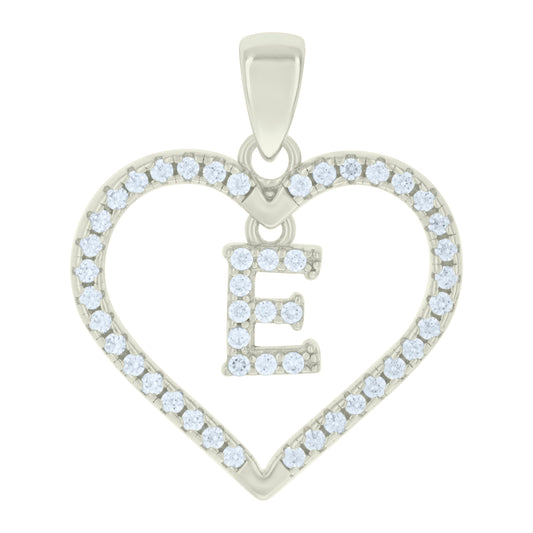925 Sterling Silver Cz Pendant "E"