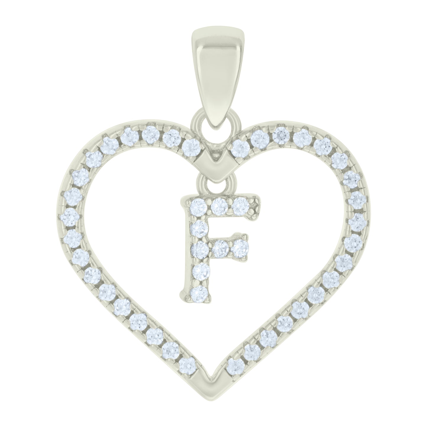 925 Sterling Silver Cz Pendant "F"