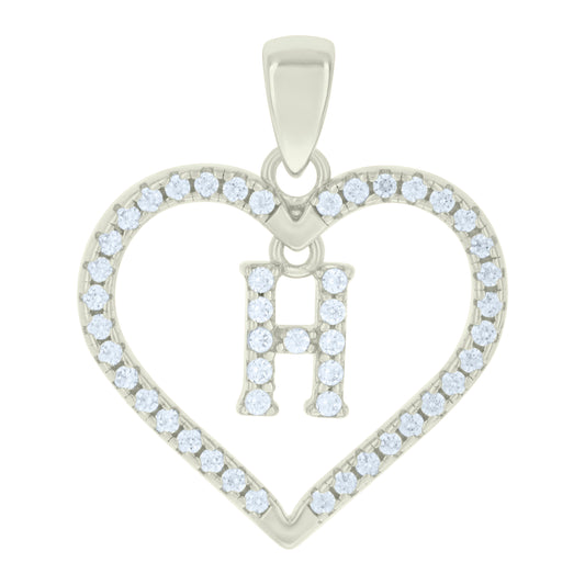 925 Sterling Silver Cz Pendant "H"