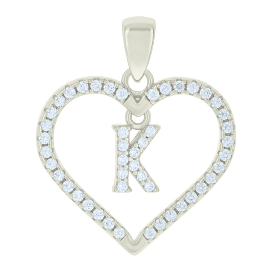 925 Sterling Silver Cz Pendant "K"