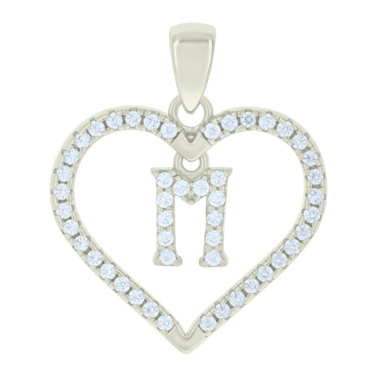 925 Sterling Silver Cz Pendant "M"