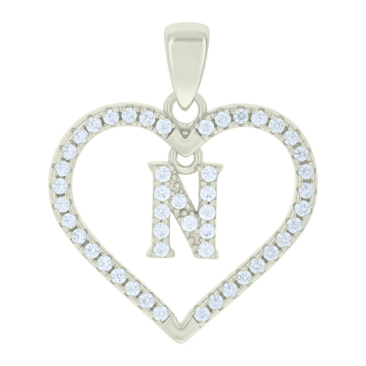925 Sterling Silver Cz Pendant "N"