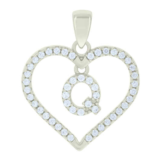 925 Sterling Silver Cz Pendant "Q"