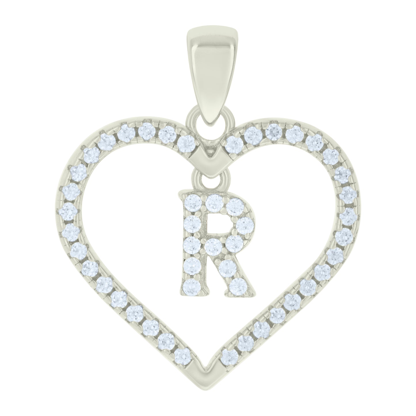 925 Sterling Silver Cz Pendant "R"