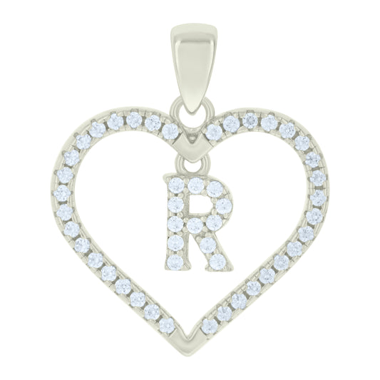 925 Sterling Silver Cz Pendant "R"