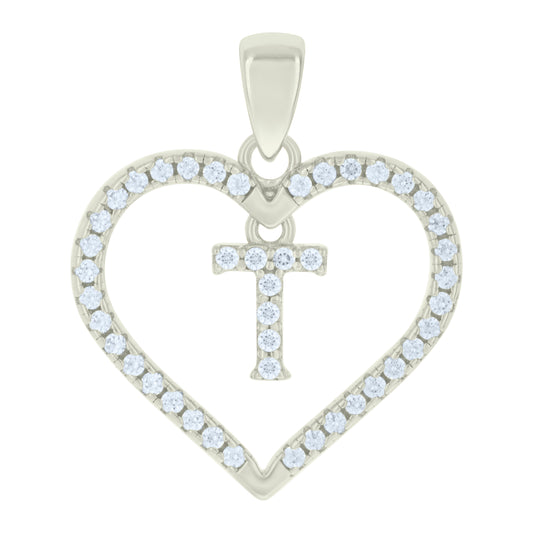 925 Sterling Silver Cz Pendant "T"