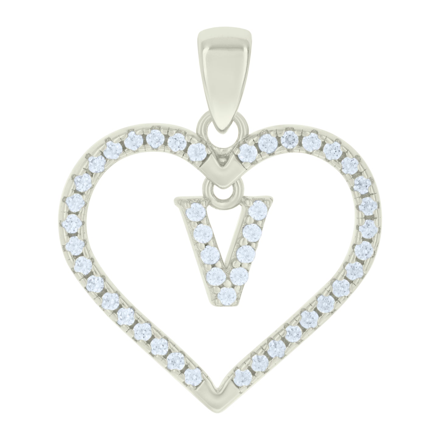 925 Sterling Silver Cz Pendant "V"