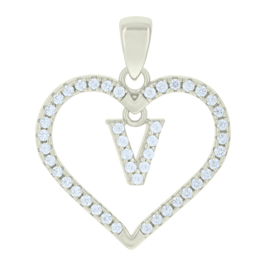 925 Sterling Silver Cz Pendant "V"