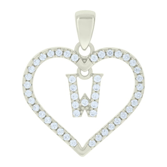 925 Sterling Silver Cz Pendant "W"
