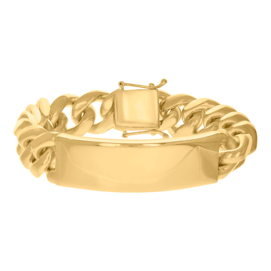 925-Sterling-Yellow Solid Miami Cuban Id Bracelet
