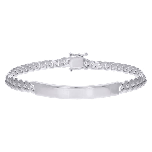 925 Sterling Rhodium Solid Miami Cuban Id Bracelet