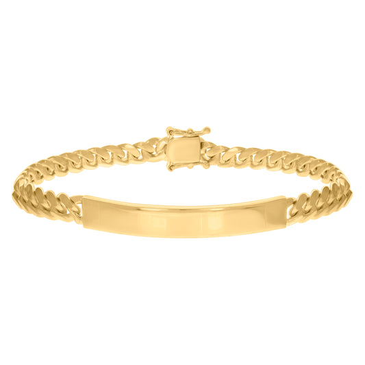 925-Sterling-Yellow Solid Miami Cuban Id Bracelet