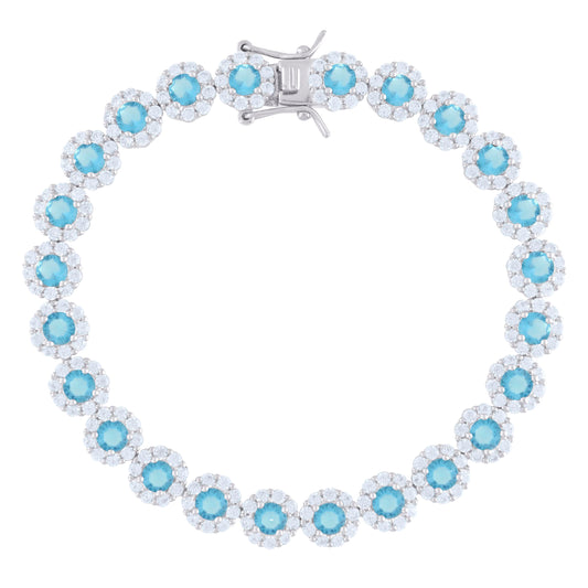 925 Sterling Silver Cz Flower Bracelet 7.5"