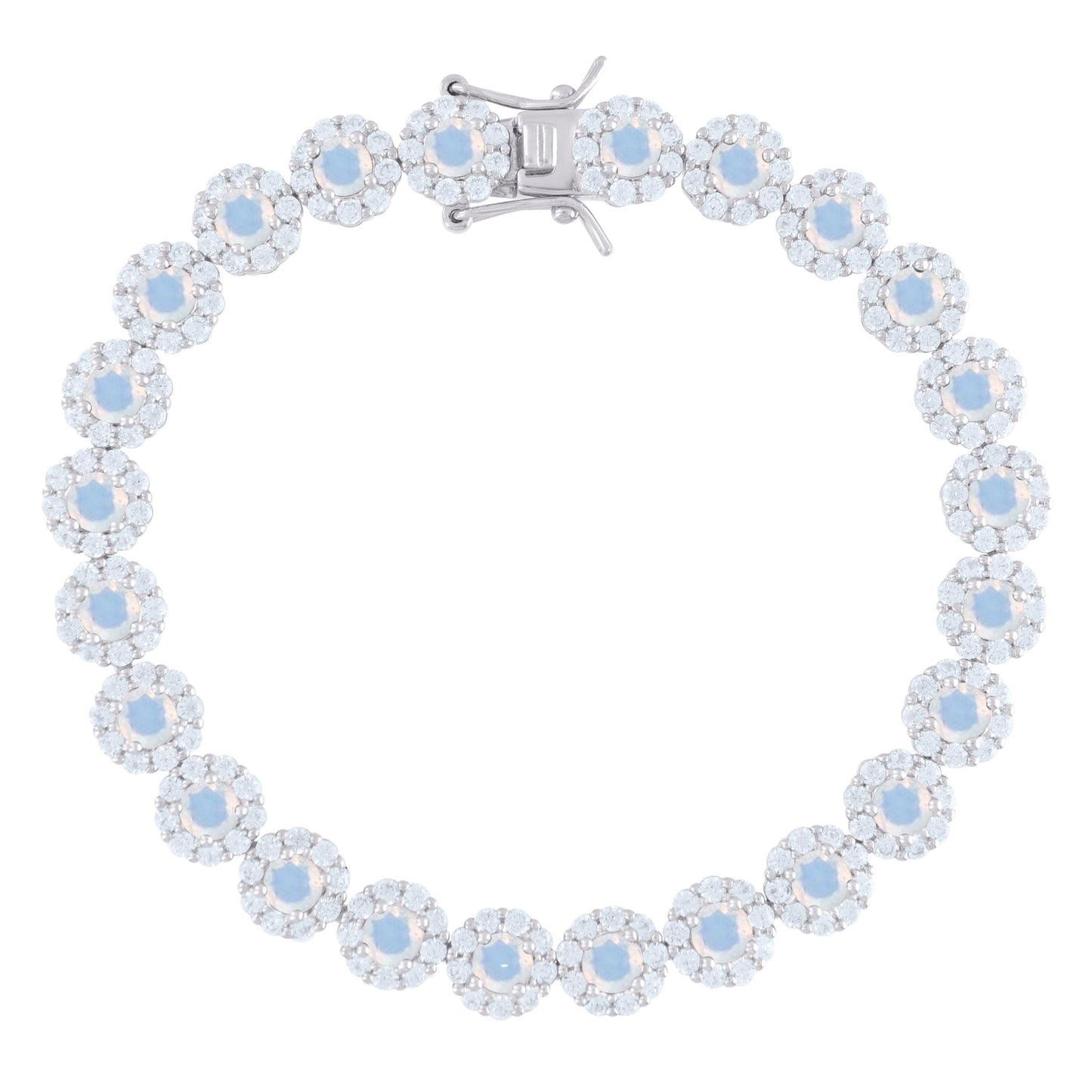 925 Sterling Silver Cz Flower Bracelet 7.5"