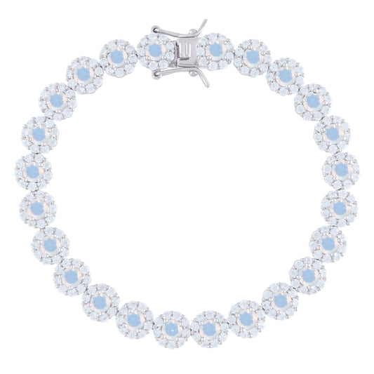 925 Sterling Silver Cz Flower Bracelet 7.5"