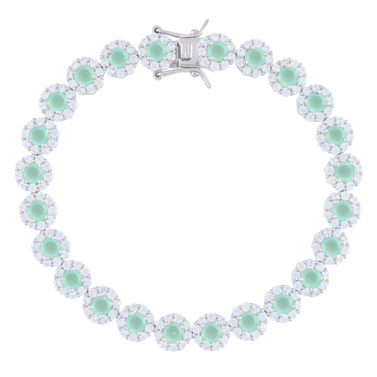 925 Sterling Silver Cz Flower Bracelet 7.5"