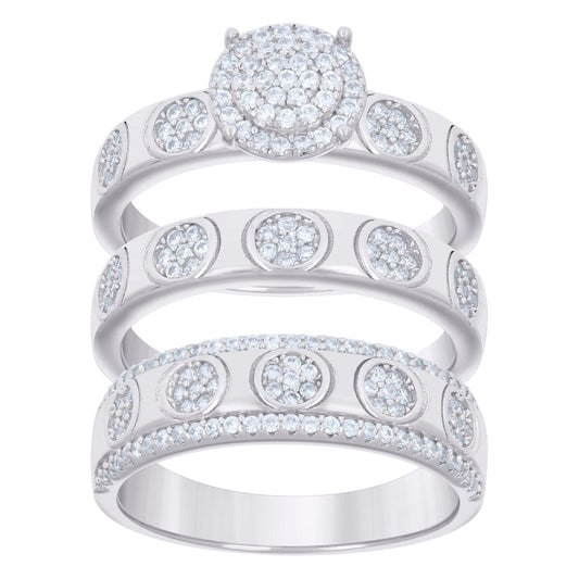 925 Sterling Silver Cz Trio Ring Set S6