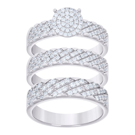925 Sterling Silver Cz Trio Ring Set S6