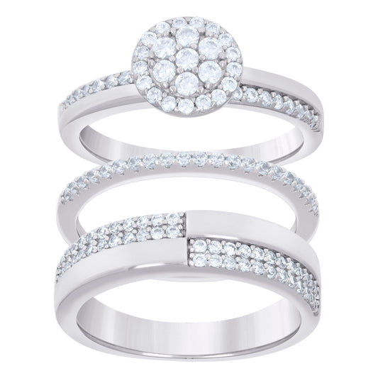 925 Sterling Silver Cz Trio Ring Set S6