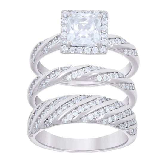 925 Sterling Silver Cz Trio Ring Set S6