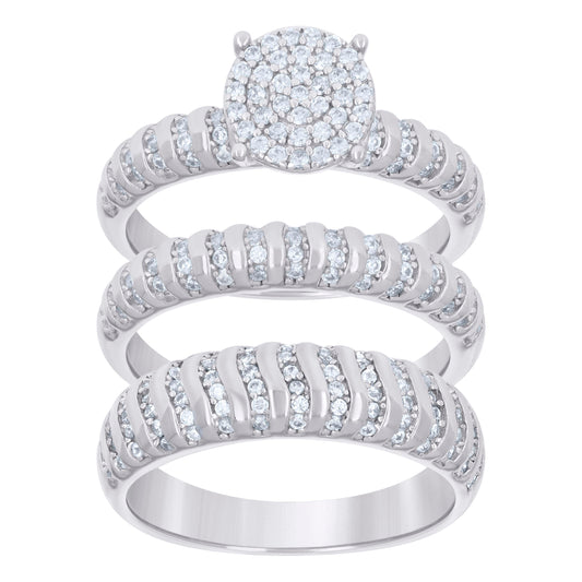 925 Sterling Silver Cz Trio Ring S6