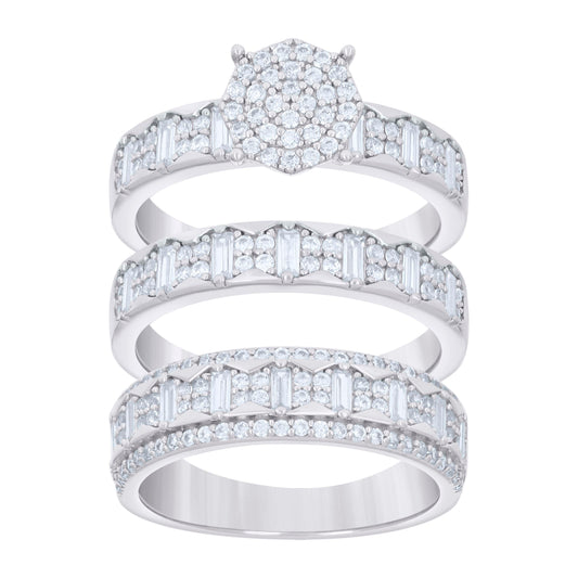 925 Sterling Silver Cz Trio Ring S6