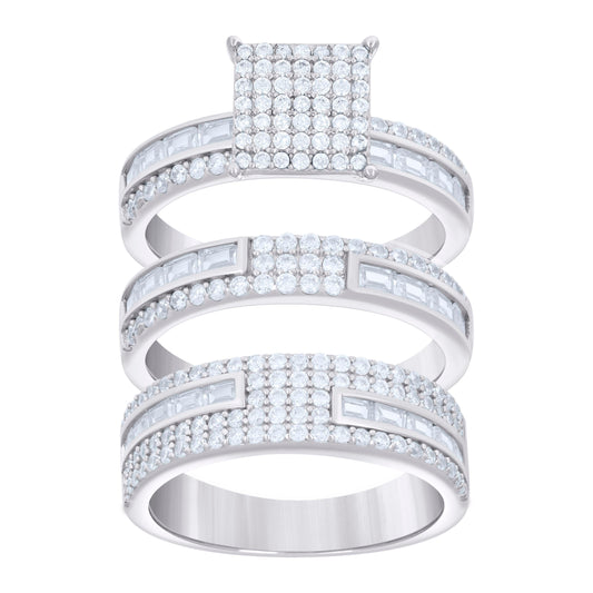 925 Sterling Silver Cz Trio Ring S6