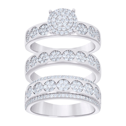925 Sterling Silver Cz Trio Ring Set S6