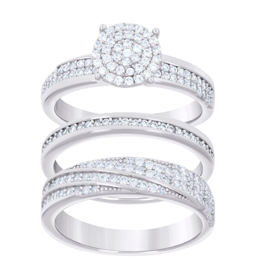 925 Sterling Silver Cz Trio Ring Set S6