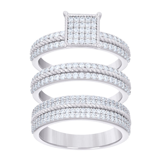 925 Sterling Silver Cz Trio Ring Set S6