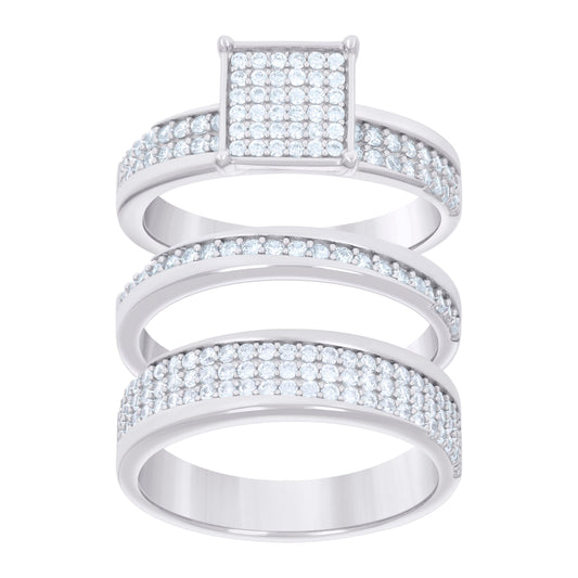 925 Sterling Silver Cz Trio Ring Set S6