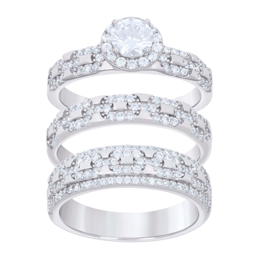 925 Sterling Silver Cz Trio Ring Set S6