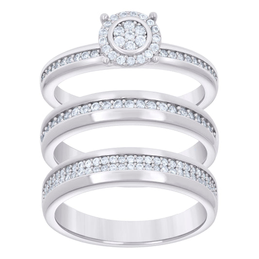 925 Sterling Silver Cz Trio Ring Set S6