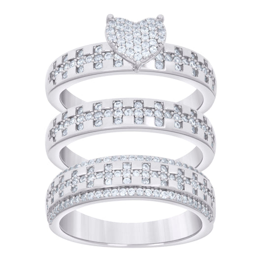 925 Sterling Silver Cz Trio Ring Set S6