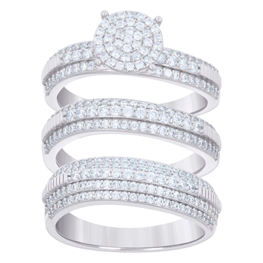 925 Sterling Silver Cz Trio Ring Set S6