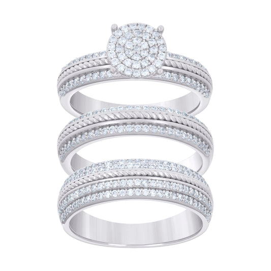 925 Sterling Silver Cz Trio Ring Set S6