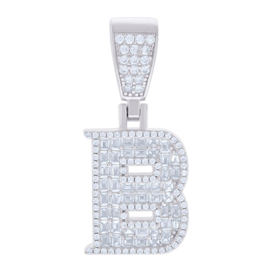 925 Sterling Silver Cz Pendant Initial Letter "B"