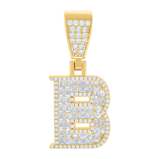 925 Sterling Silver Cz Pendant Initial Letter "B"
