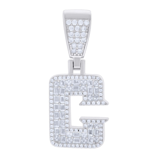 925 Sterling Silver Cz Pendant Initial Letter "C"