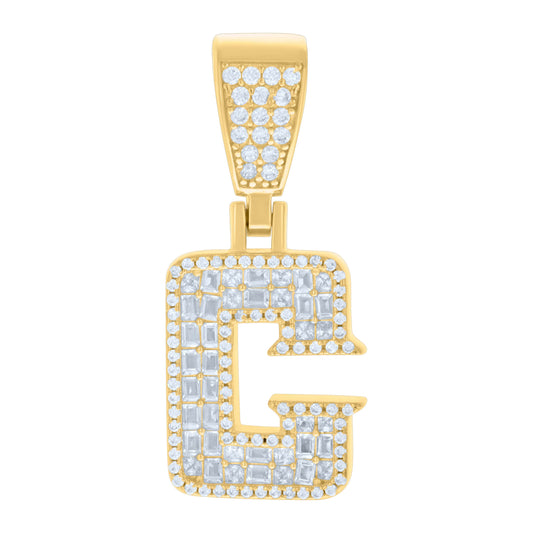 925 Sterling Silver Cz Pendant Initial Letter "C"